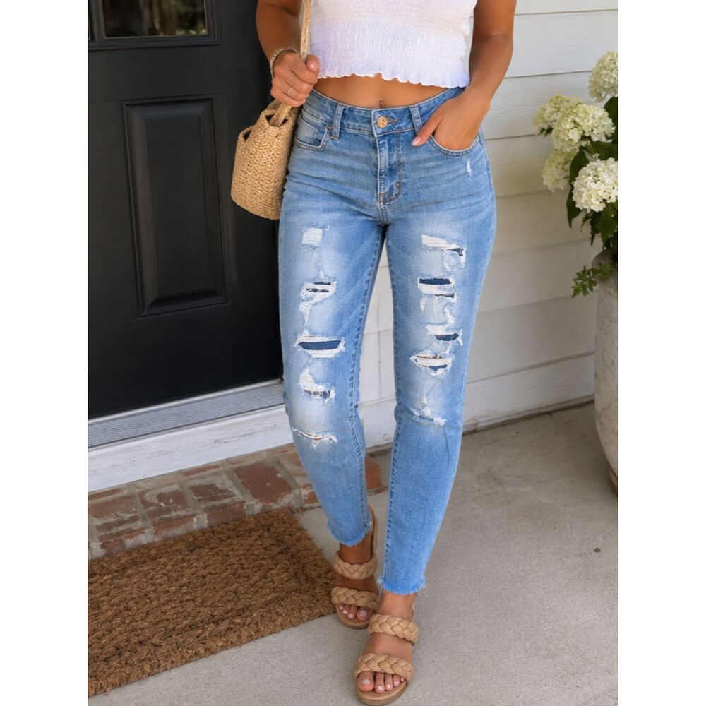 AMERICAN EAGLE Distressed Hi-Rise Jegging 4 Short Petite Women's Stretch Jeans
